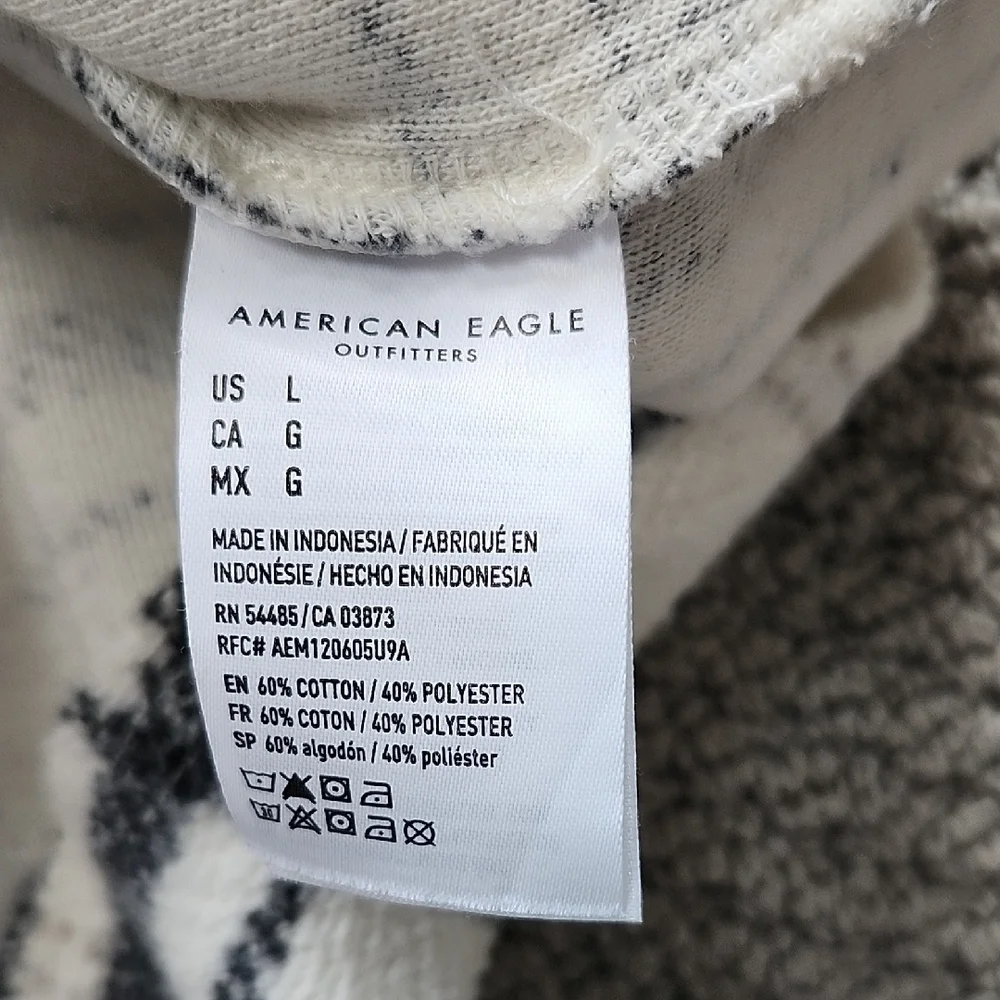 American Eagle Cream and Black Checkered Cotton Blend Shacket Women's Size Large - Picture 4 of 7